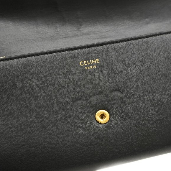 CELINE Triomphe Large Wallet Long Shiny Calfskin Black 10E313 - Picture 5 of 8